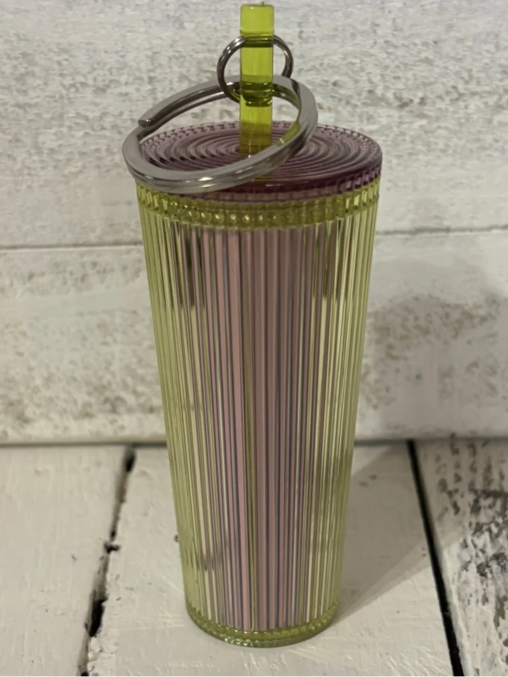 NWT Starbucks Lilac & Lime Ribbed Acrylic Tumbler Keychain